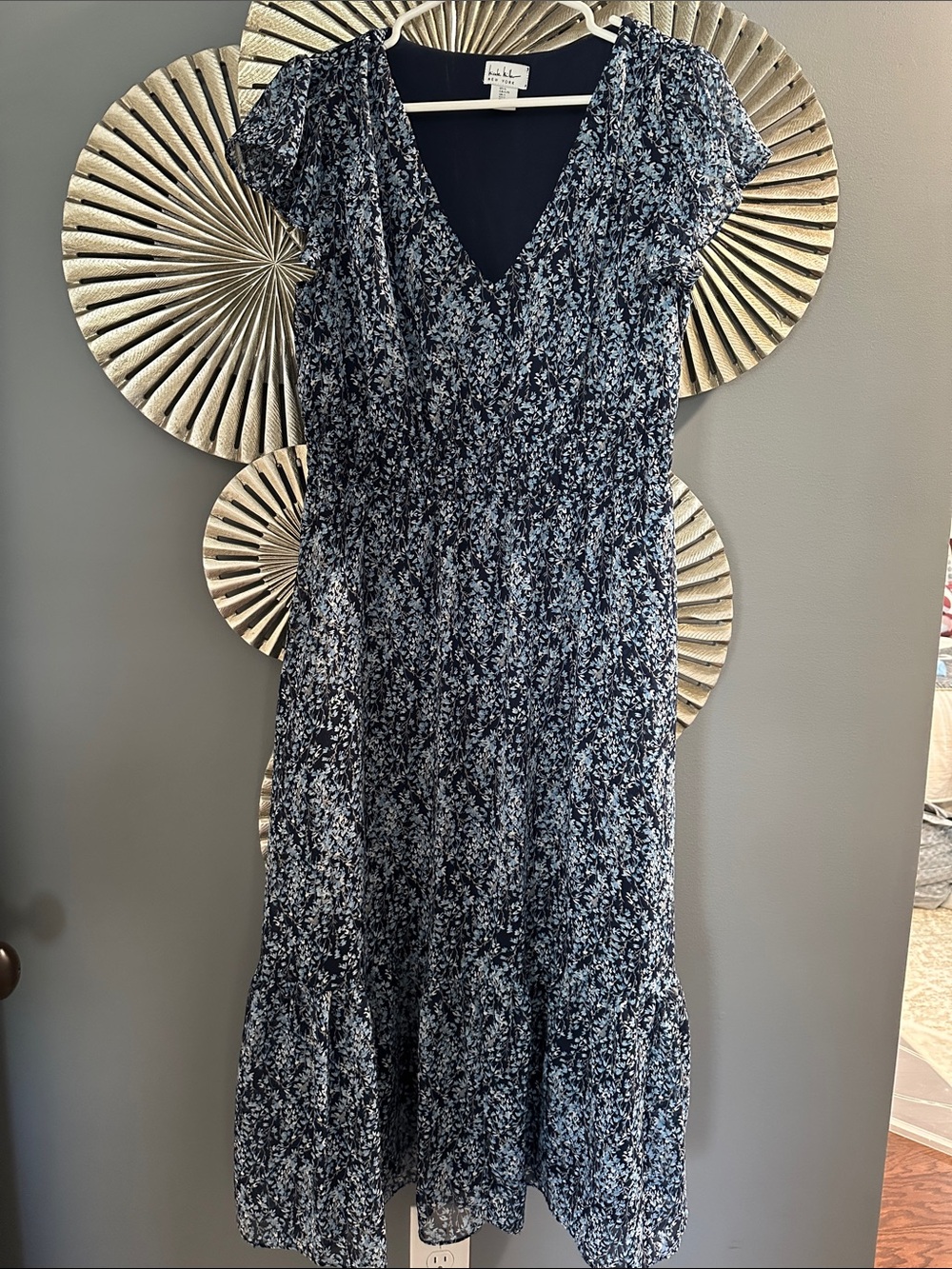 Nicole Miller Navy and White Floral Midi Dress